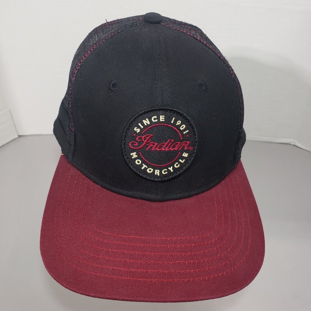 Indian Motorcycle Snapback Mesh Trucker Hat Black Burgundy Since 1901 Patch